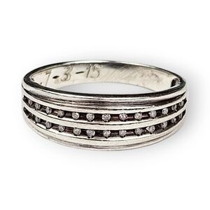 Diamond Sterling Ring Half Eternity Band Double Row Channel Set 925 Silver 9.25